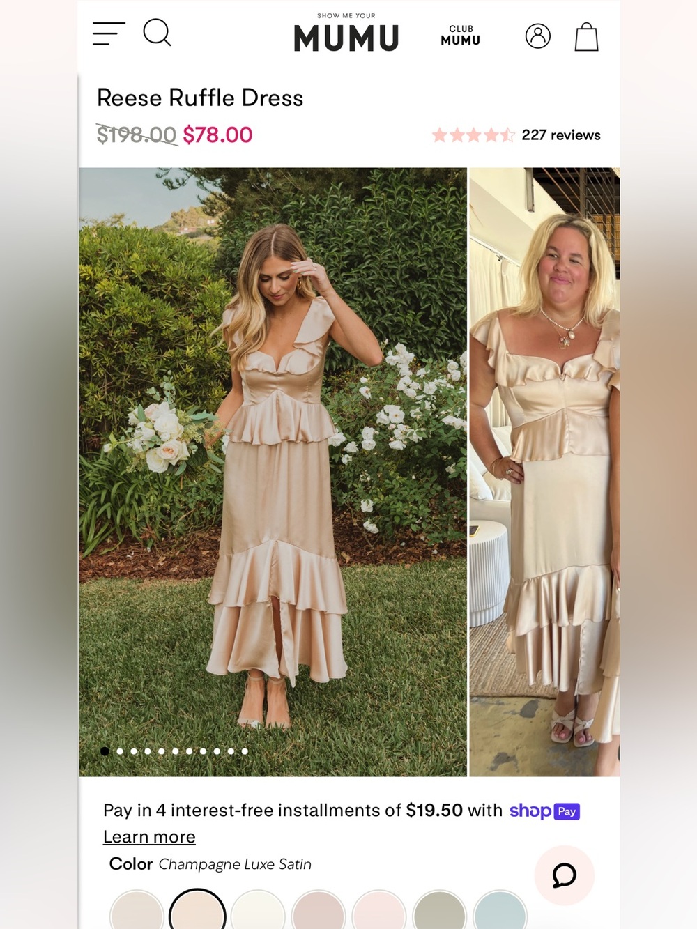 Reese Ruffle Champagne Luxe Satin Maxi Dress - XL